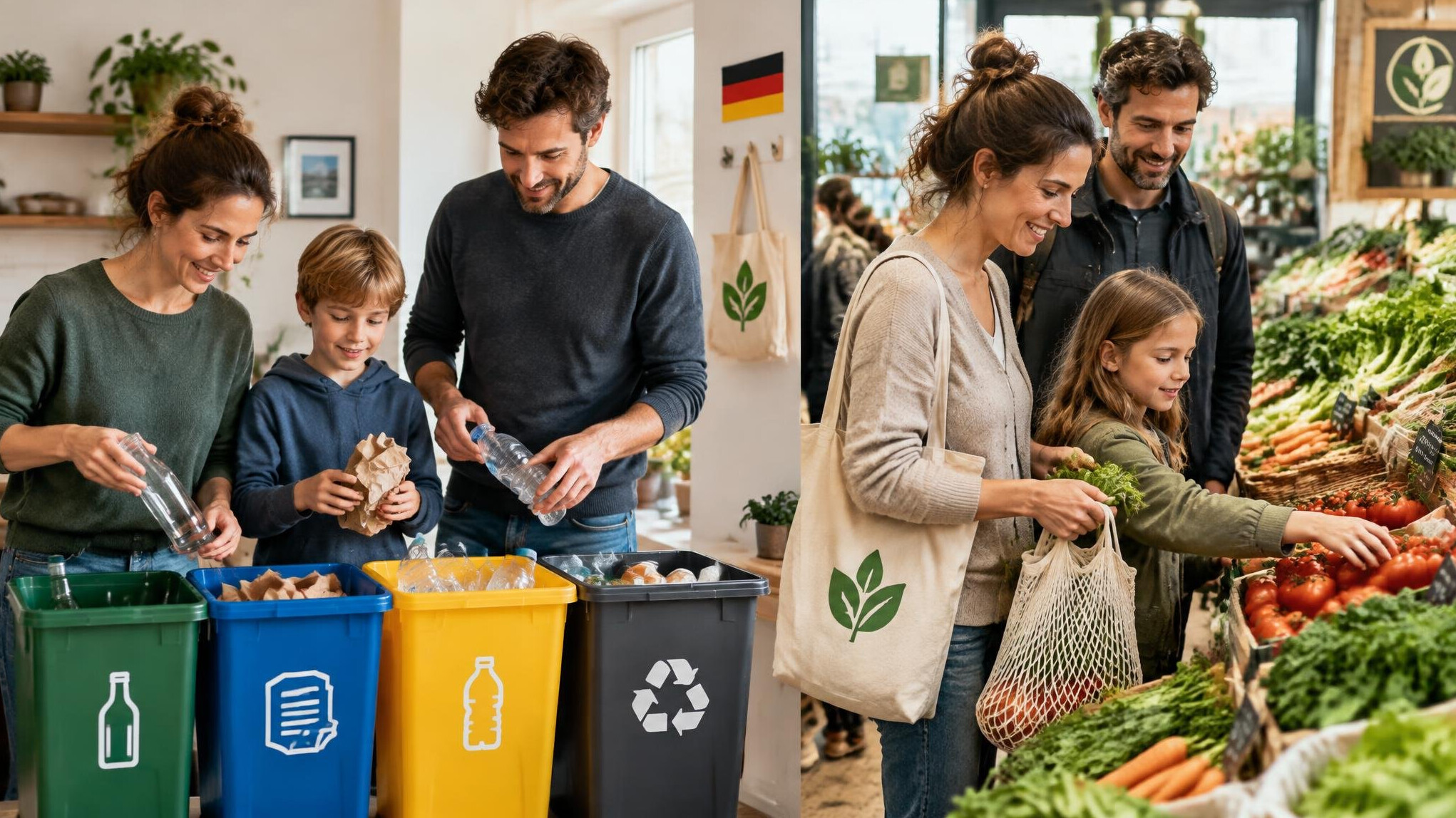 german family recycling at home