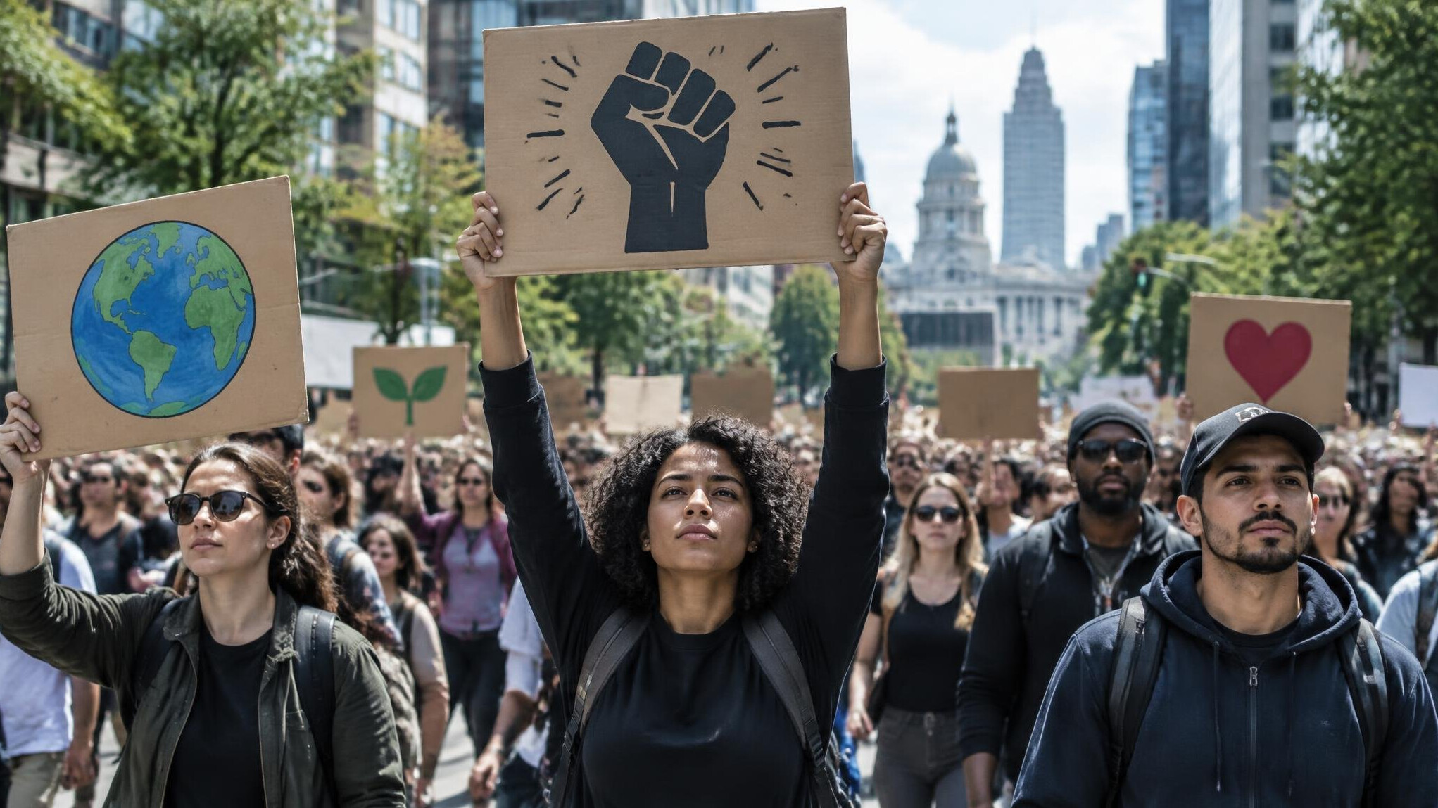 protest march in city